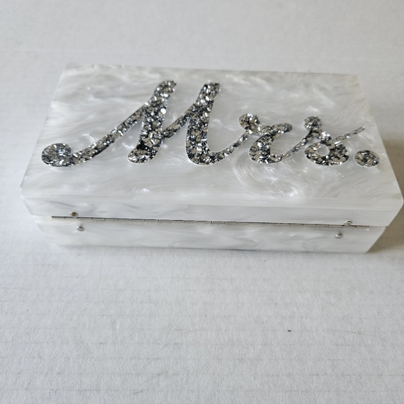 Edie Parker White Pearlescent Mrs. Bridal Slim Jean Box Clutch - Picture 5 of 16
